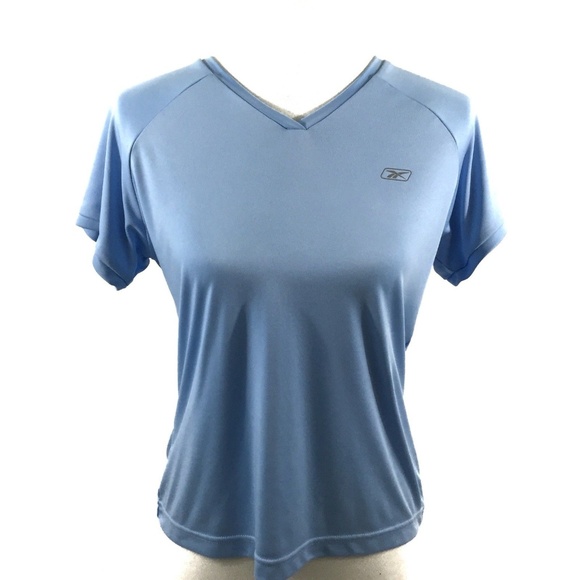 Reebok Moisture Management Fitness V Neck Shirt Size Medium Blue - Picture 1 of 5